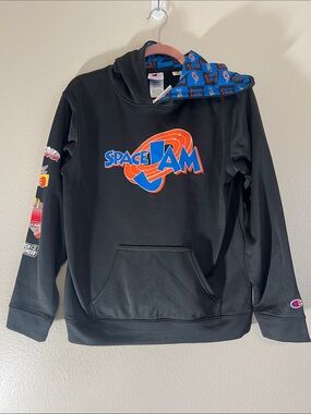 Champion Black Hoodie with Orange and Blue Space Jam Graphic